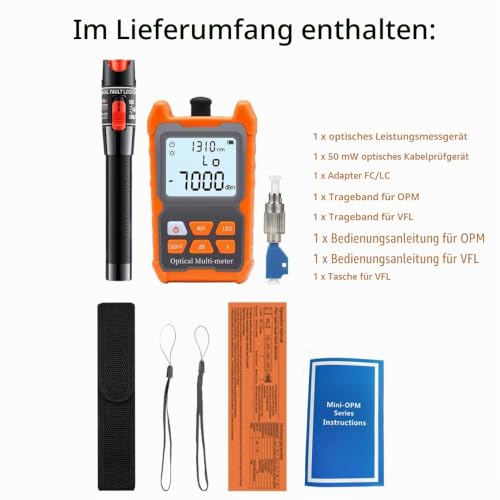 50mW Optical Fault Fault Finder Photometer Fiber Optic FTTH -70dBm to +6dBm Fiber Optic Tester with FC-LC-Adapter