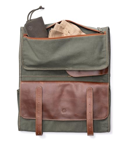 Angus Stoke XXL knife bag with 16 slots & plenty of space - multifunctional bag & tool bag made of canvas & leather - knives roll bag for chefs Marc (Olive-green) Olive-green