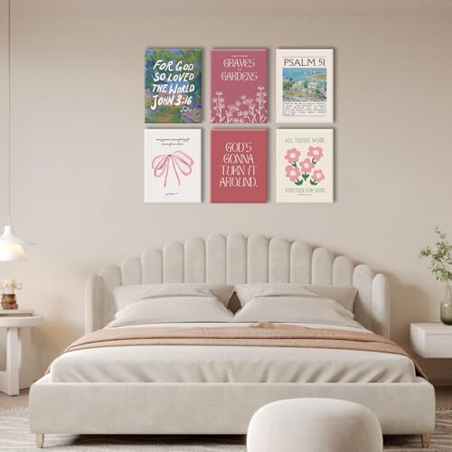 BingruiArt Pink Bow Psalm 51 Bible Verse Wall Art Set of 6 12x16 Framed Pink2 12x16inch canvas