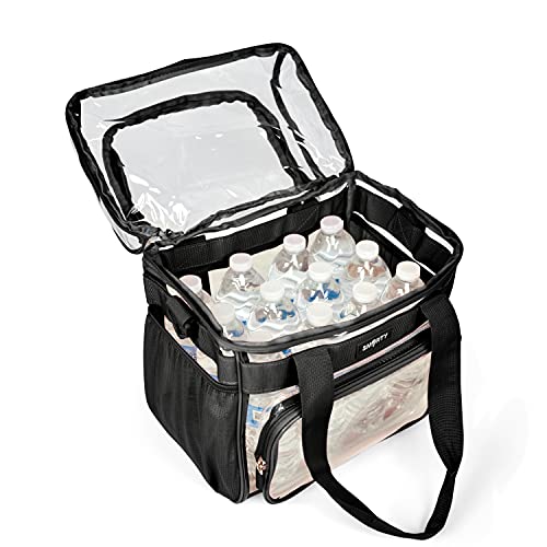 SMARTY Work Approved XL Heavy Duty Clear Lunch Box Shoulder Tote Bag Durable Transparent Security Check Men Women Travel Correctional Officers - Not Stadium Size (Extra Large Bold Black, 13 x 7 x 12)