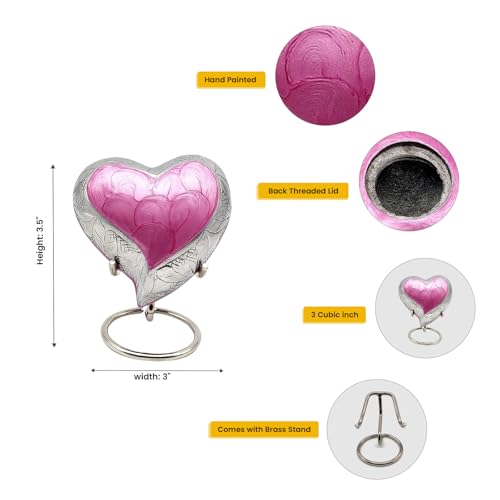 5MOONSUN5 Urns for Human Ashes - Empathetic Urn for Adult Male & Female - Pink Heart Memorial Keepsake Cremation Urn with Velvet Box & Display Stand - Metal