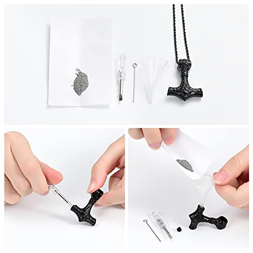 shajwo Mjolnir Thors Hammer Urn Necklace for Ashes for Men Celtic Nordic Viking Cremation Jewelry for Women Keepsake Memorial Ashes Pendant 2PCS Silver/Balck