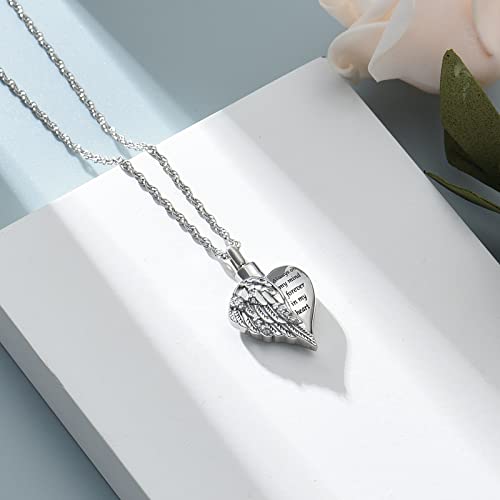 shajwo Cremation Jewelry Angel Wing Heart Urn Necklace for Ashes for Women Men Memorial Keepsake Human Pendant, Metal, stainless steel