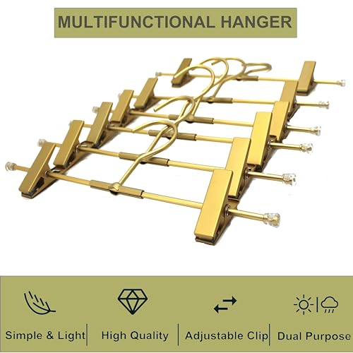 Shorts Hangers 20 Pack Jeans Hangers for Closet 11.8" Gold Aluminium Hangers with 2 Adjustable Clips Pants Hanger Shirt Slim Hangers for Men Women Metal Hangers