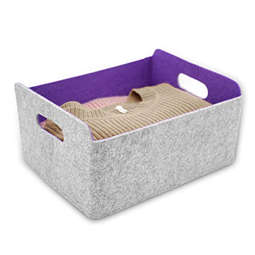 Welaxy Felt Storage Basket Foldable Shelf Draw Organizer Bin Nursery Purple Purple x 3