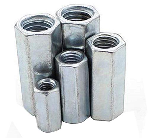 Yodaoke M10 x 1.5 x 60mm long rod coupling hex nut connectors, zinc plated, 10-piece set