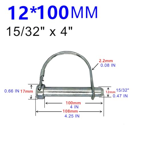 Heavy-Duty D-Shape Towing Hitch Pins (10-Pack) - Carbon Steel with Zinc Plating, 15/32" x 4" Trailer Coupler Pin for Trailers, Cars, Rigging, Marine, Boat & Construction Applications(12X100MM) 15/32" x 4"
