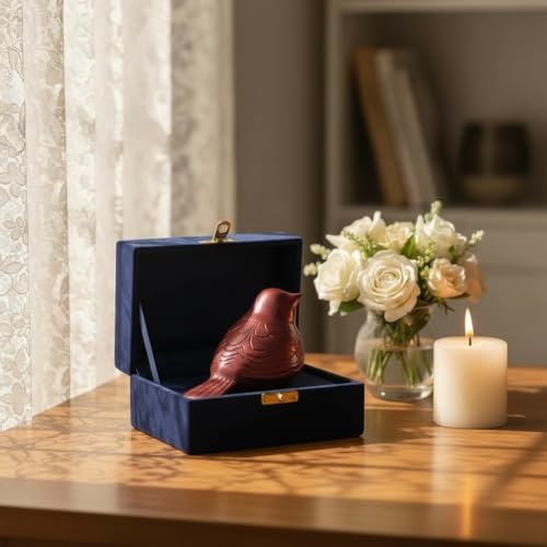 Bird Urn Small Keepsake Cremation Urn for Human or Pet Ashes, Premium Quality Memorial for Beloved Pets & Loved Ones, Durable Solid Design for Women (Red, Small, Solid) Red