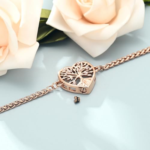 shajwo Tree of Life Heart Urn Bracelet for Ashes for Women Rose Gold