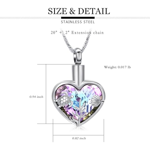 Hearbeingt Sea Turtle Heart Urn Necklaces for Ashes Cremation Jewelry Purple-Silver