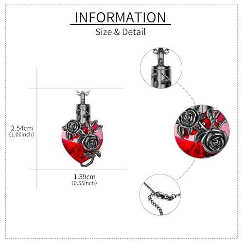 Rose Flower Cremation Urn Necklace For Ashes Sterling Silver Heart Crystal Memorial Jewelry For Women