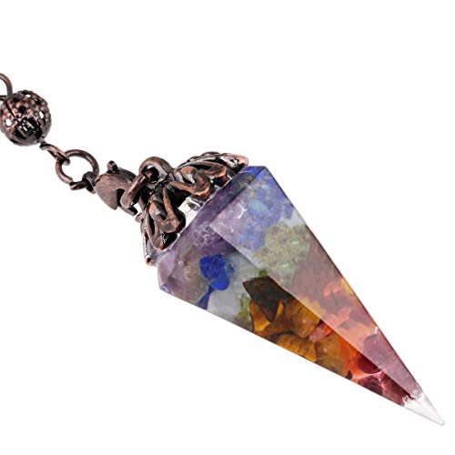 TUMBELLUWA Reiki Orgone Faceted Crystal Point Pendulum for Divination Dowsing, Healing Hexagonal Quartz Tumbled Stones Energy Pendant Pendulum 7 chakra stone