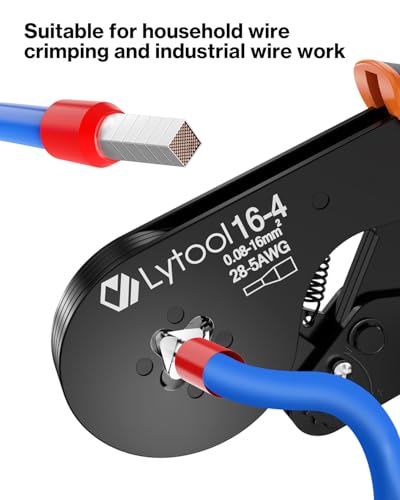 Lytool square ratchet wire ferrule crimping tool for AWG 28-5 cables, with black and blue handles