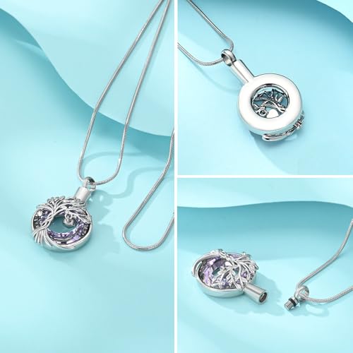 Hearbeingt Teardrop Urn Necklaces for Ashes Tree of Life Memorial Locket Tree of Life-Silver-P