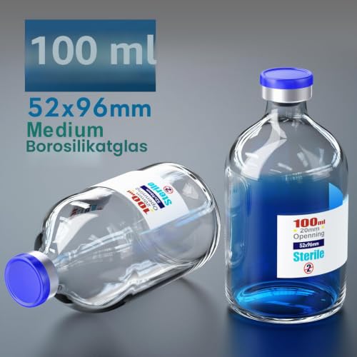 Ks-Tek Sterile Empty Vials with Self-Healing Injection Port with Hinged Aluminum Lid Sterile Packaging (100ml, 4) 100ml