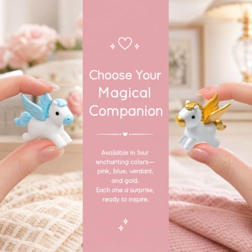 Mini Pegasus Statue in Tin – Winged Horse Good Luck Charm | Spiritual Gift for Women | Emotional Support Pocket Figurine with Inspirational Quote “Believe in Magic & Yourself” | Random Color