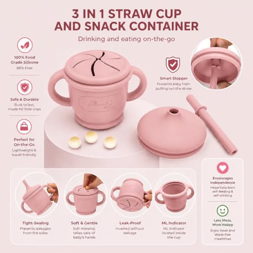 Silicone Baby Feeding Set, 14PCS, Baby plates and bowls Set - Silicone Bibs Pink