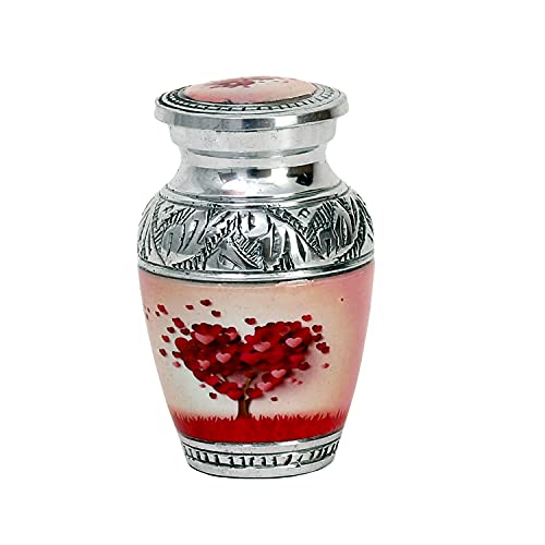 HLC Beautiful Small Lovely Beautiful Red Heart Cream Keepsake Urn Qnty 1 - Keepsake Urn for Human Ashes with 1 Velvet Box Bag - Peaceful Engraved Mini Memorial Affordable Keepsake Urn (3.5 cu.in) Mini - Candle Urn