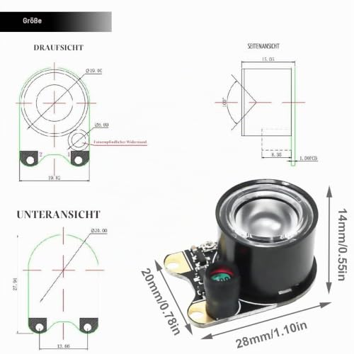 Infrared LED Module for Raspberry Pi Camera 3 W 850 nm IR Night Vision Infrared Spotlight Light Sensitive Lamp 2 Hole Spacing 13.66 mm Adjustable Resistance with Screwdriver Pack of 2