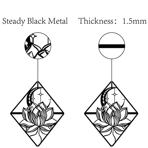 CREATCABIN Lotus Wall Art Metal Moon Flower Ornaments Wall Decor Signs Hanging Sculpture for Home Bedroom Kitchen Garden Housewarming Gift Christmas Halloween Holiday Decoration Black 10.6 x 10inch Lotus Diamond