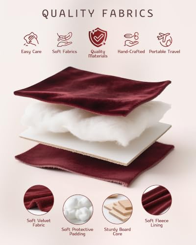 VELORIA Velvet Travel Jewelry Organizer with Hidden Compartment, Dark Red Dark Red Velvet