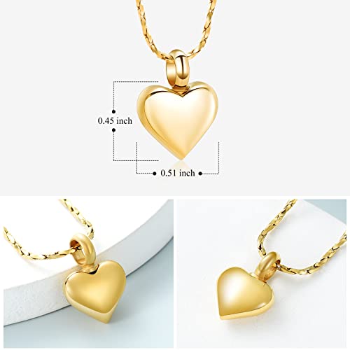 Imrsanl Small Heart Urn Necklace for Ashes Cremation Jewelry for Women Stainless Steel Pendant Memorial Ash Holder Loved Ones Keepsake Gold