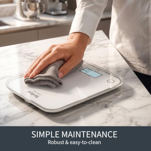Tefal Optiss BC50U0V0 Electronic Kitchen Scale, Easy-to-Read Backlit Display, Scratch-Resistant, Accuracy 0.5 g, Tare Function, Capacity 5 kg, Batteries Included, White White Glass