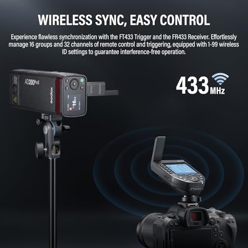 Godox FT433-S TTL Wireless Flash Trigger for Sony Camera, 433MHz 2 in 1 Flash Transmitter 32 Channels with Reciever 1/8000s HSS TTL TCM Function for Godox AD200Pro II AD600Pro II AD600BM II (FT433-S)