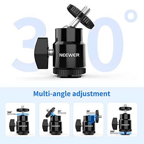Neewer Mini Ball Head with Cold Shoe & 1/4” Screw, 2 Pack, 360° Swivel 90° Tilt Ballhead Camera Mount Hot Shoe Adapter for Camera, Camcorder, Smartphone, LED Video Light, Microphone, Ring Light, ST17 ST17（2-Pack）