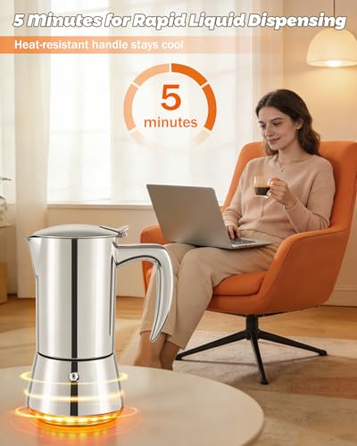 304 Stainless Steel Tinckened Express Coffee Maker 4 Cup 4Cup Polished Silver
