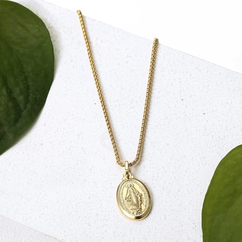 18K Yellow Gold virgen de guadalupe necklace Religious Jewelry Our Lady Virgin Mary Pendant Necklaces for Charms Women Men Accessories Chains Vintage Colar Medalla De la Virgen Virgencita GP430