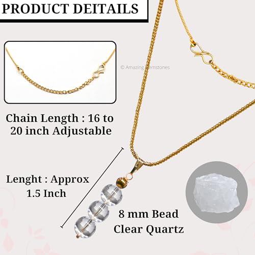 Amazing Gemstone Clear Quartz Necklace for Women, Handmade Healing Crystal Necklace with Clear Quartz Bead - White Necklace Pendant Jewelry for Women - Dainty Birthday Gifts for Women Gold