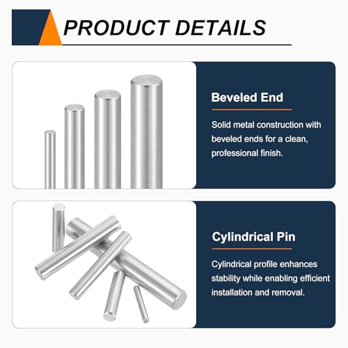 HARFINGTON 15pcs Dowel Pins M8(8mm) x 80mm 304 Stainless Steel Cylindrical Shelf Support Peg Pin Rod Fasten Elements for Metal Devices Wood Furniture DIY Installation, Silver M8 x 80mm 15