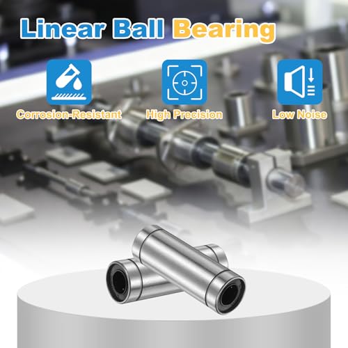 sourcing map 4Pcs LM10LUU Linear Ball Bearings, 10mm Bore Dia, 19mm OD, 55mm Length Double Side Rubber Seal Linear Motion Bearing for 3D Printer CNC Machine Applications, ABEC3 10mm x 19mm x 55mm 4