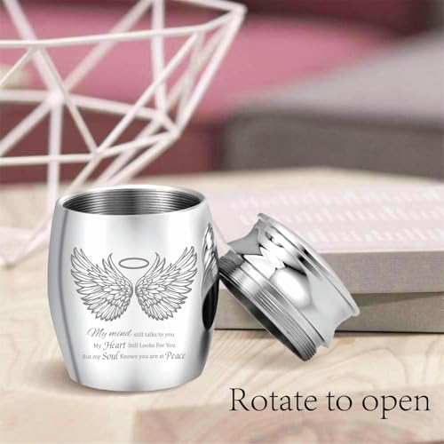 CREATCABIN Angel Wings Engraving Small Keepsake Urn, Stainless Steel, Angel Wings Pattern, Mini Cremation Urn, Memorial Ashes Preserve for Human & Pet Ashes, Waterproof, Decorative Commemorative Gift