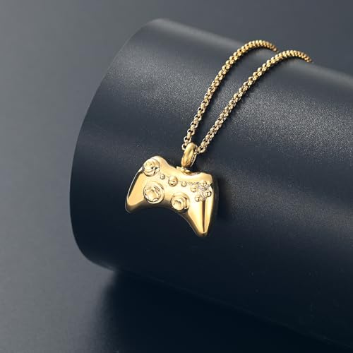 Game Controller Cremation Jewelry Controller Urn Necklaces for Ashes Stainless Steel Game Lover Memorial GamePad Keepsakes Urns Jewelry for Men Women Gold