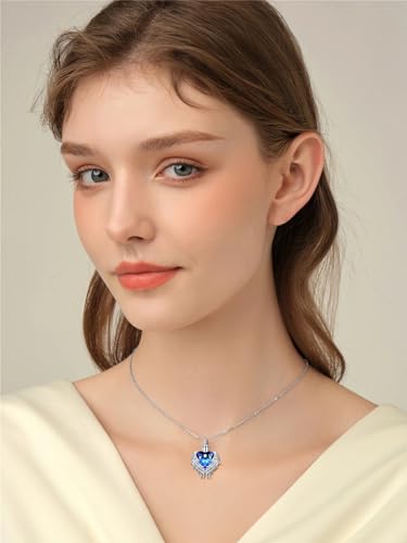Angel Wing Urn Necklace for Ashes 925 Sterling Silver Amethyst Heart Cremation Necklace w/Funnel Filler Jewelry Gifts for Women