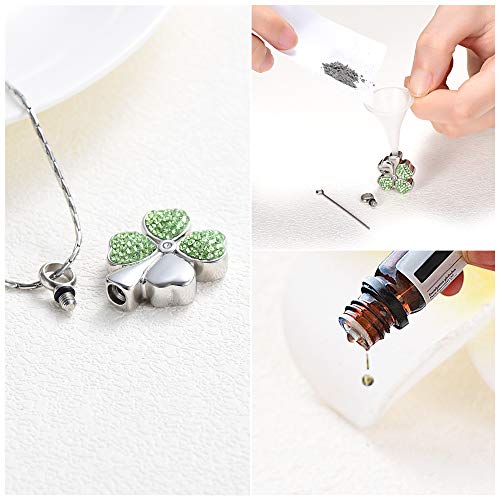 constantlife Cremation Jewelry Memorial Urn Necklace for Ashes Lucky Four-Leaf Clover Design Stainless Steel Pendant Keepsake Green,Silver
