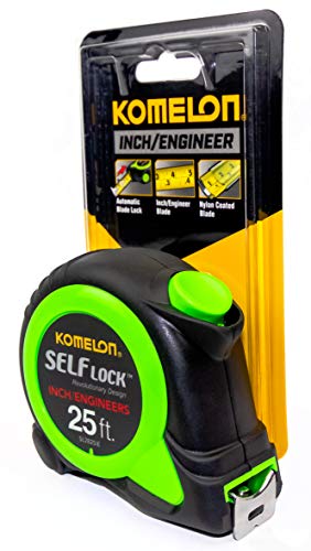 K Komelon SL2825IE 25ft self-lock tape measure with compact black and yellow case