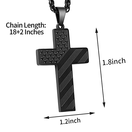 DuoDiner 18+2" Cross Necklace for Men Boys Christian Confirmation Gifts Black Joshua 1:9