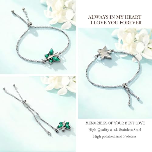zeqingjw Cremation Jewelry Butterfly Urn Bracelet for Ashes for Women Stainless Steel Adjustable Urn Bangle Memorial Keepsake Ash Holder Bracelet Green