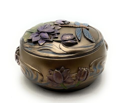 RUSTIX Dragonfly Trinket Box - Art Nouveau Decorative Jewelry Box with Hand-Painted Dragonfly, Floral, and Lily Pad Design - Elegant Dragonfly Gifts for Women and Home Decor