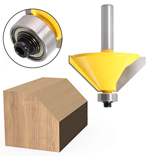 45 Degree Chamfer/Bevel Edging Router Bit with 8 mm Shank, Chamfer Cutter Groove Cutter Router Bit Wood Cutting Tool with Ball Bearing