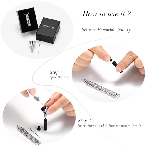 Hollow Cylinder Urn Necklace for Ashes for Women Men Cremation Jewelry Keepsake Memorial Pendant for Human Pet Ash Holder Silver+Black