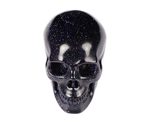Skullis 2.0" Blue Sand Stone Crystal Skull, Hand Carved Gemstone Fine Art Sculpture, Reiki Healing Stone Statue.S991.