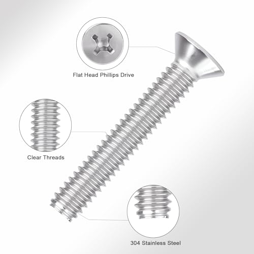 Ranstac 1/4-20 x 1-3/4 inch Phillips flat head machine screws, 50-piece set