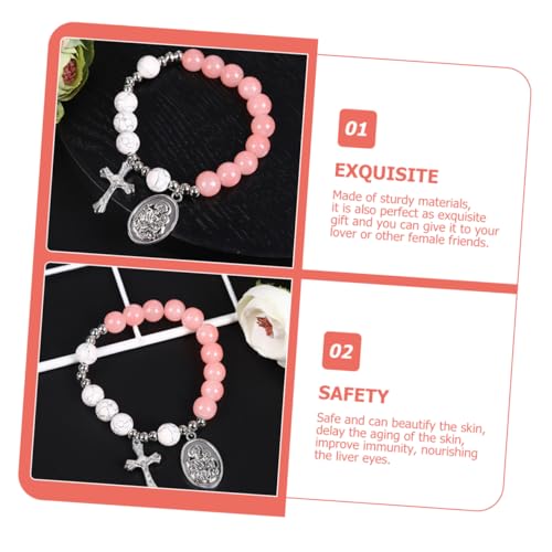 FRCOLOR Glass Cross Beaded Bracelet for Women Rosary Jewelry Elegant Design for Everyday Wear present for Birthdays Mother Day Anniversaries Valentine Day and Christmas