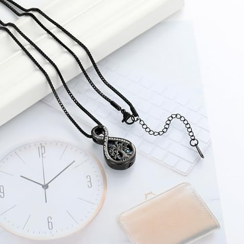 XSMZB Infinity Cremation Jewelry for Ashes for Women Men Tree of Life Urn Necklace for Human Pet Abalone Shell Memorial Ash Pendant Black