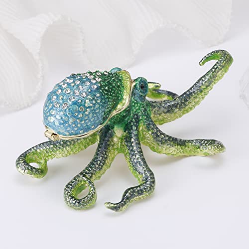 Hand Painted Animal Trinket Box for Home Decor, Hinged Jewelry Organizer Storage, Unique Personalized Collectible Keepsake Figurine Handmade Decorative Ornament Gifts (Octopus) Octopus