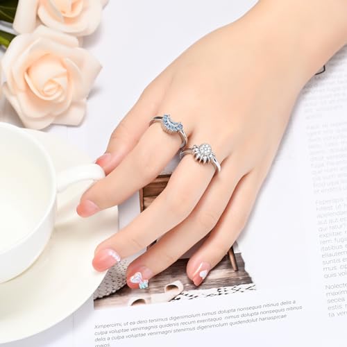 Yinplsmemory Cremation Ring for Ashes for Women Men Celestial Sun and Moon Ring Set Urn Jewelry for Human/Pet Ashes-Size 8